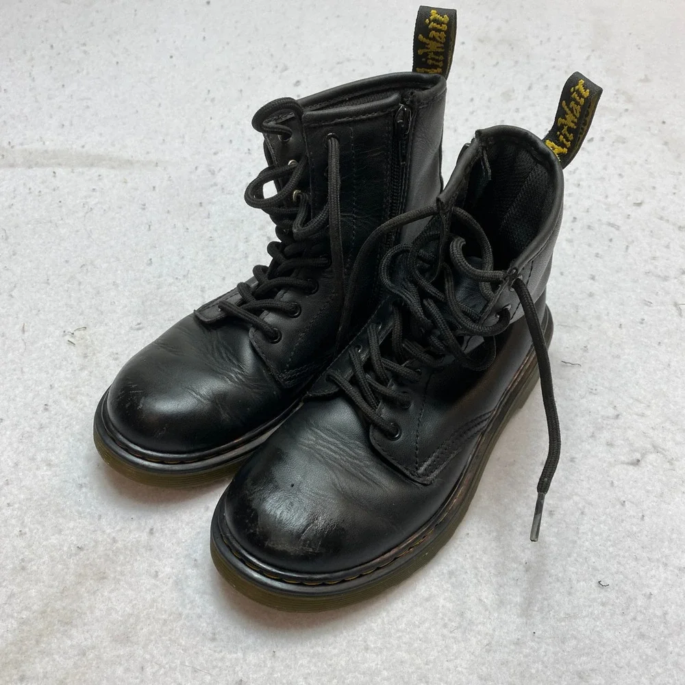 Dr. Martens Boots Kids 3 Black 1460 J Side Zip Leather Combat Boots